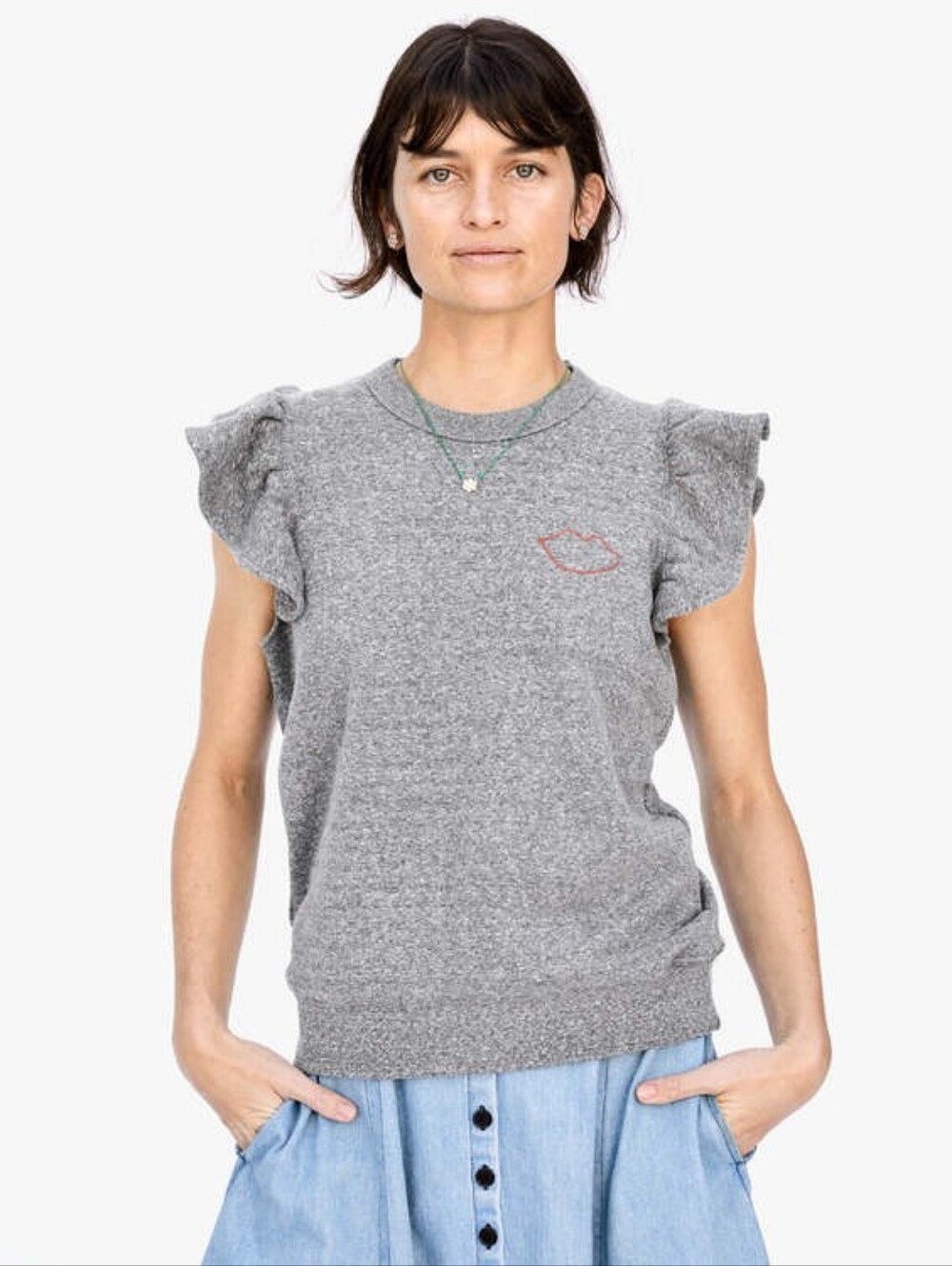 Clare V. Embroidered Ruffle Vest